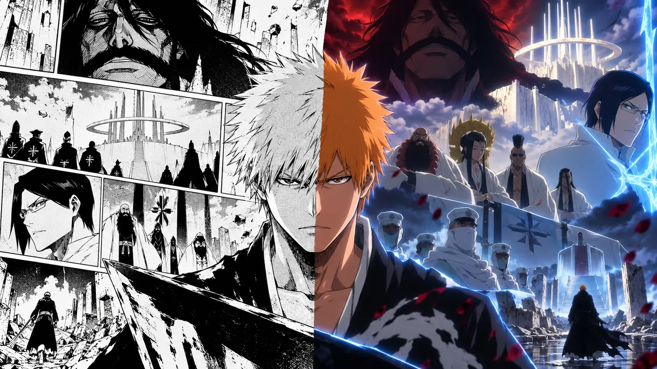 Ichigo e personagens de Bleach em comparação entre o mangá e o anime