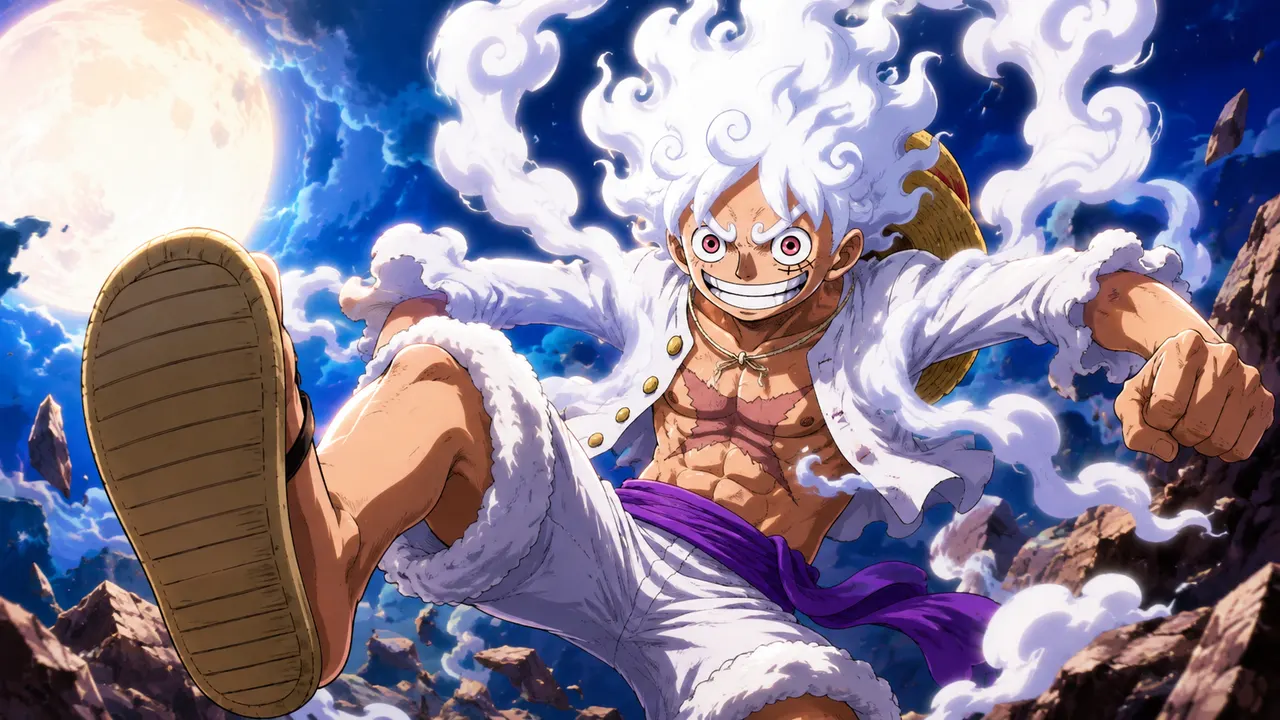 Luffy usando o Gear 5 em One Piece
