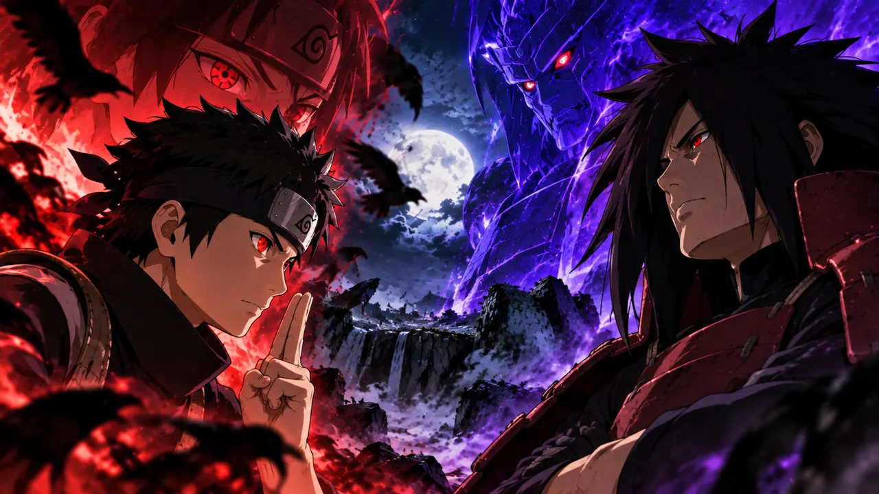 Shisui Uchiha e Madara Uchiha em Naruto